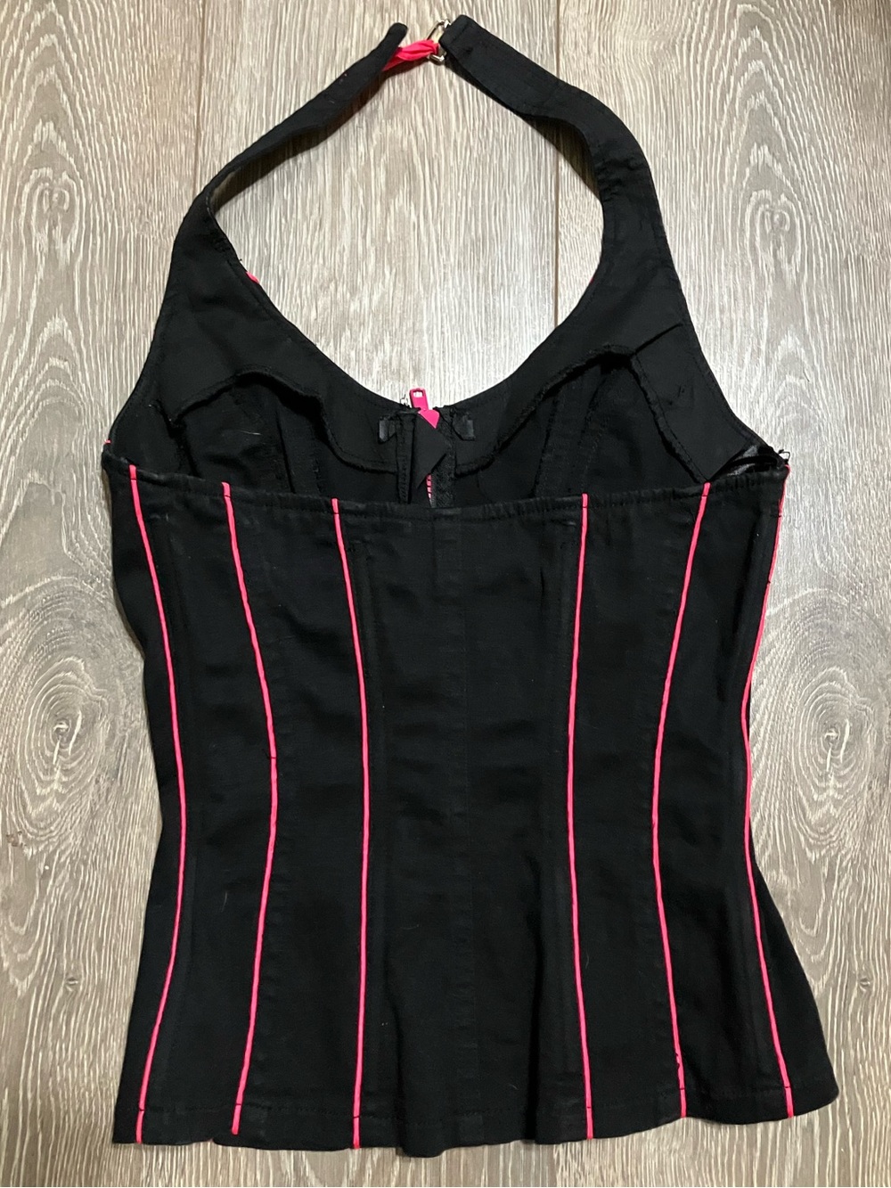 ✨Y2K✨ Tripp NYC Black Halter Corset Top with Hot Pink Piping/Zipper Detail - Picture 10 of 10